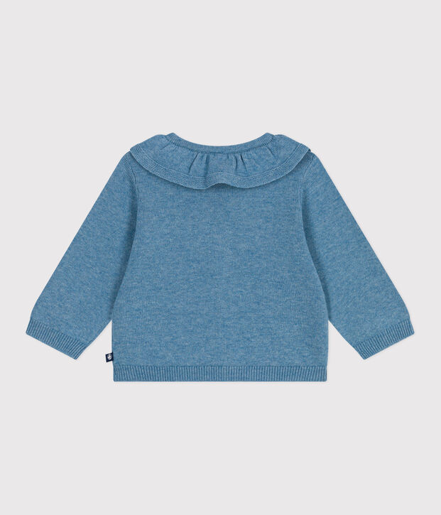 Baby-Cardigan mit Kragen aus einfarbigem Woll- und Baumwollstrick blau