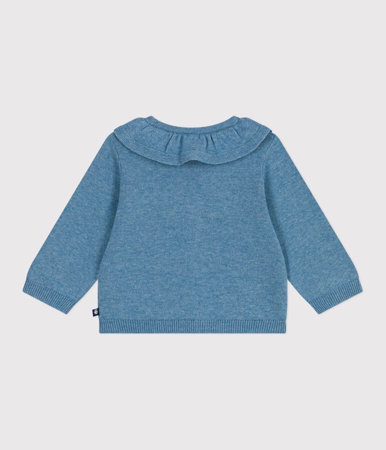 Baby-Cardigan mit Kragen aus einfarbigem Woll- und Baumwollstrick blau