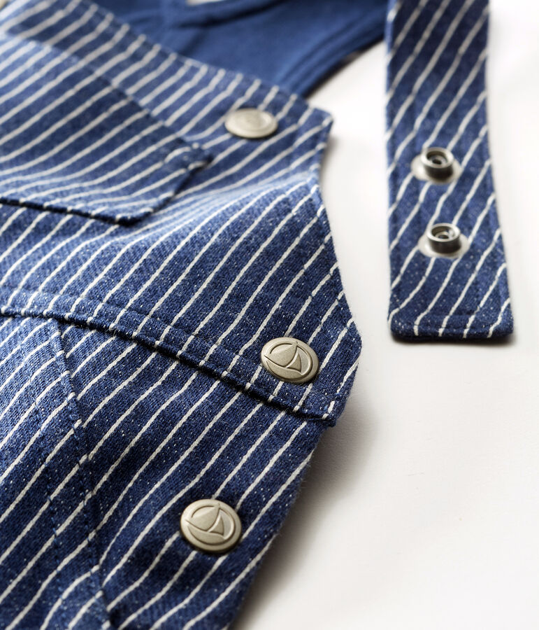 Lange gestreifte Baby-Latzhose aus Strick f&uuml;r Jungen blau/weiss