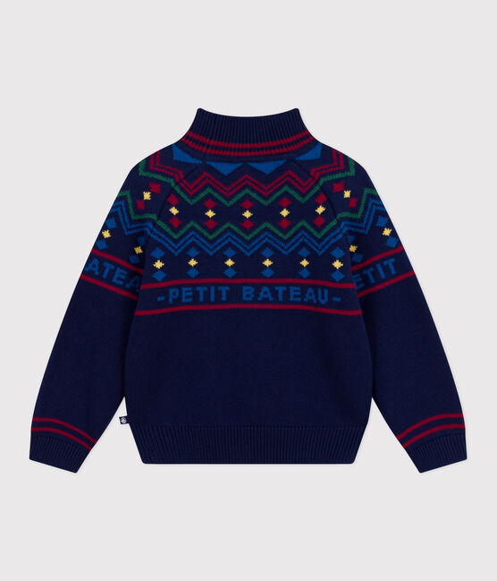 Kinder-Pullover mit Stehkragen aus Wolle und Baumwolle mit Muster blau SOIR/ MULTICO