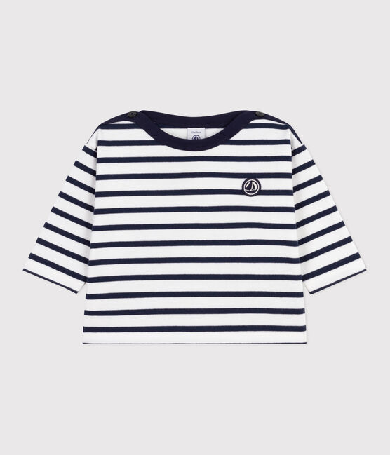 Baby-Streifenshirt aus Baumwolle weiss MARSHMALLOW/blau SMOKING