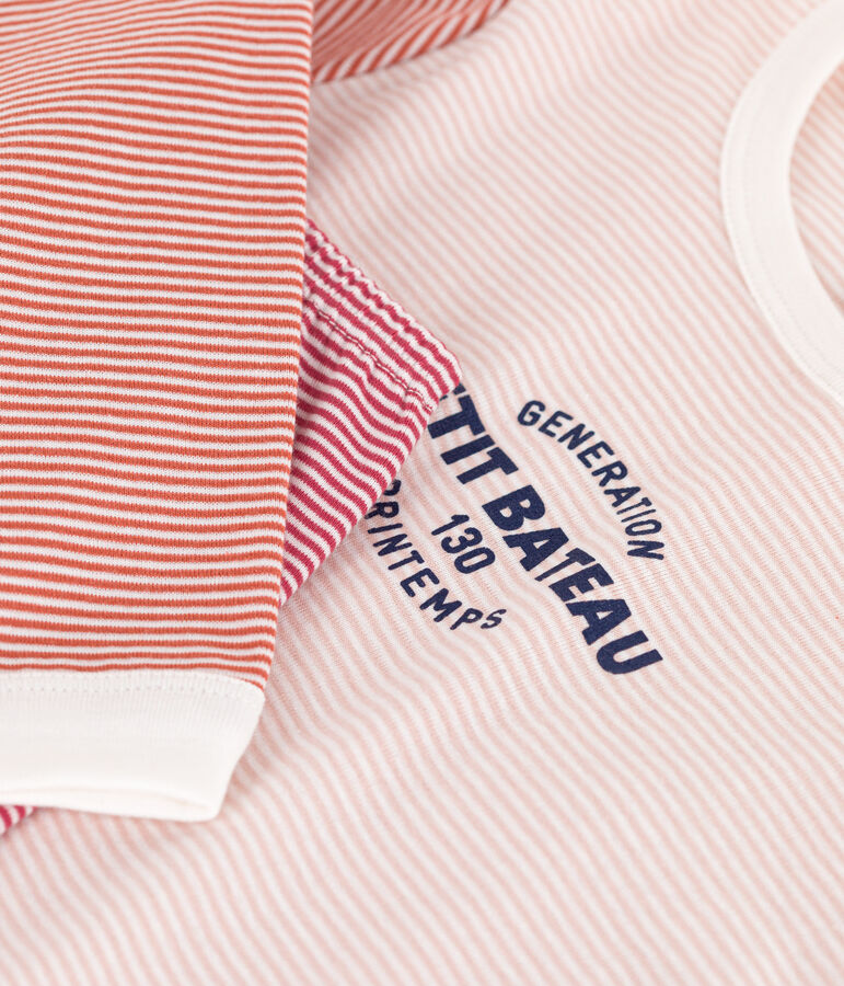 Kinderpyjama aus Baumwolle mit Ringelstreifen rosa SALINE/weiss MULTICO