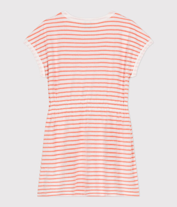 Kurz&auml;rmeliges Kinder-Kleid aus Baumwoll-Frottee mit Streifen orange/orange