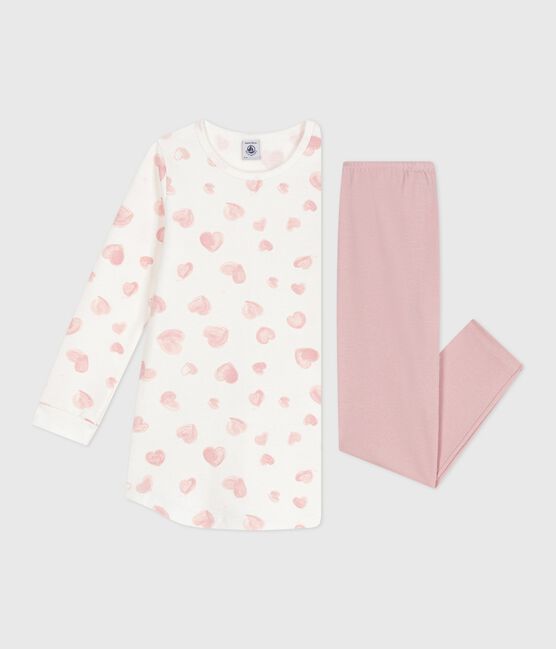 Kinder-Nachthemd und Leggings aus Molton mit Herzmotiv rosa JOLI/weiss MULTICO