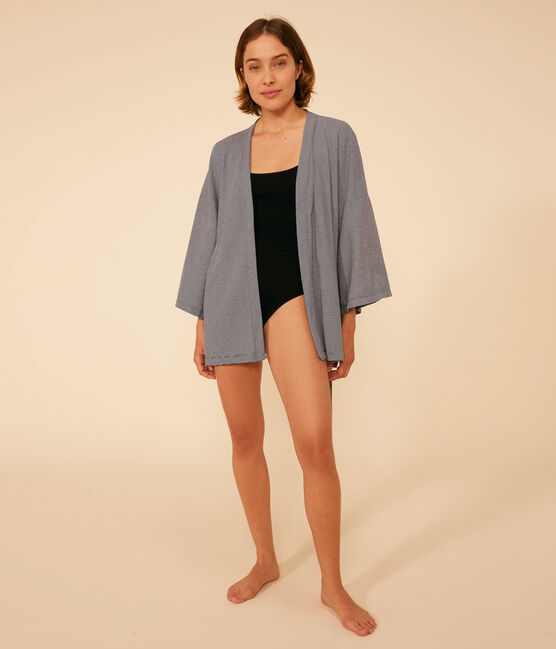 Gestreifter Kimono für Damen blau SMOKING/weiss MARSHMALLOW