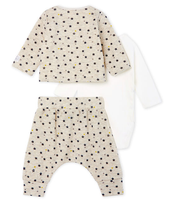 3-teiliges Baby-Set aus Wolle und Baumwolle für Jungen beige MONTELIMAR/weiss MULTICO