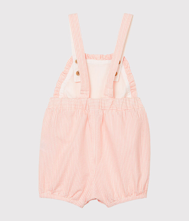Gestreifte Baby-Kurzlatzhose f&uuml;r M&auml;dchen rosa/weiss