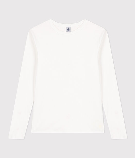 Langärmeliges Damen-T-Shirt L'Iconique aus einfarbigem Rippstrick weiss ECUME