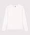 Langärmeliges Damen-T-Shirt L'Iconique aus einfarbigem Rippstrick weiss ECUME