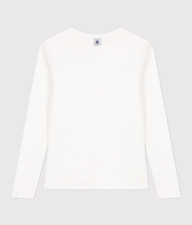 Lang&auml;rmeliges Damen-T-Shirt L'Iconique aus einfarbigem Rippstrick weiss ECUME