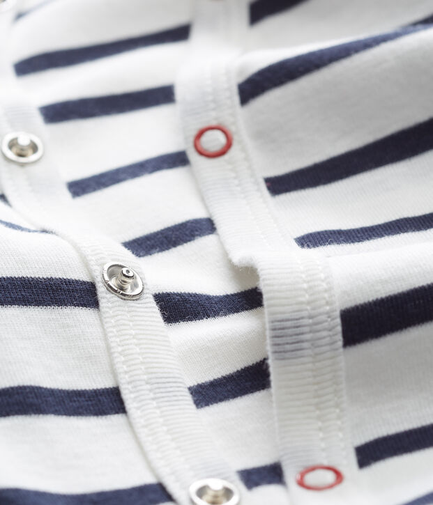 Baby-Strampler aus Rippstrick mit Streifen weiss/blau