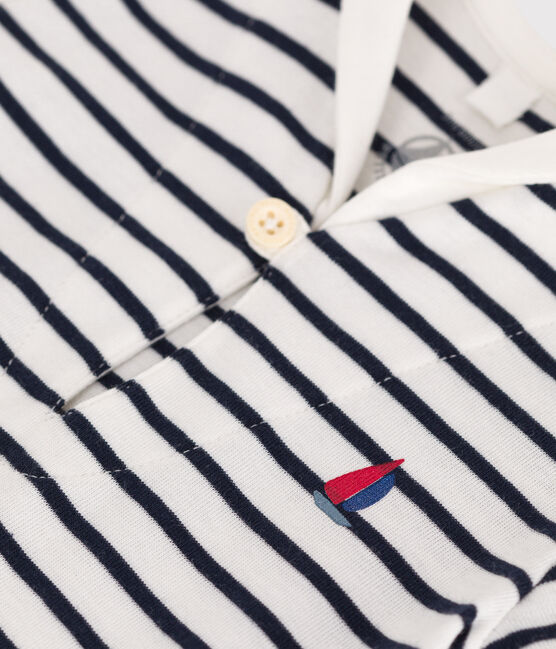 Baby-Kurzoverall mit Matrosenkragen aus gestreifter Baumwolle  weiss MARSHMALLOW/blau SMOKING