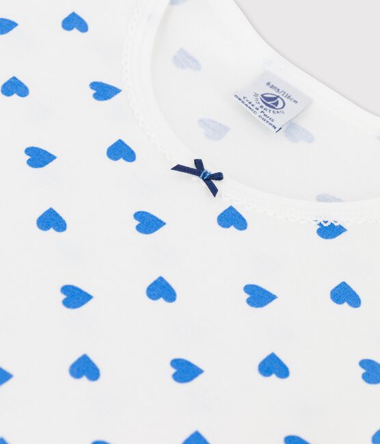 Langärmeliges Nachthemd aus Baumwolle für Mädchen weiss MARSHMALLOW/blau BRASIER
