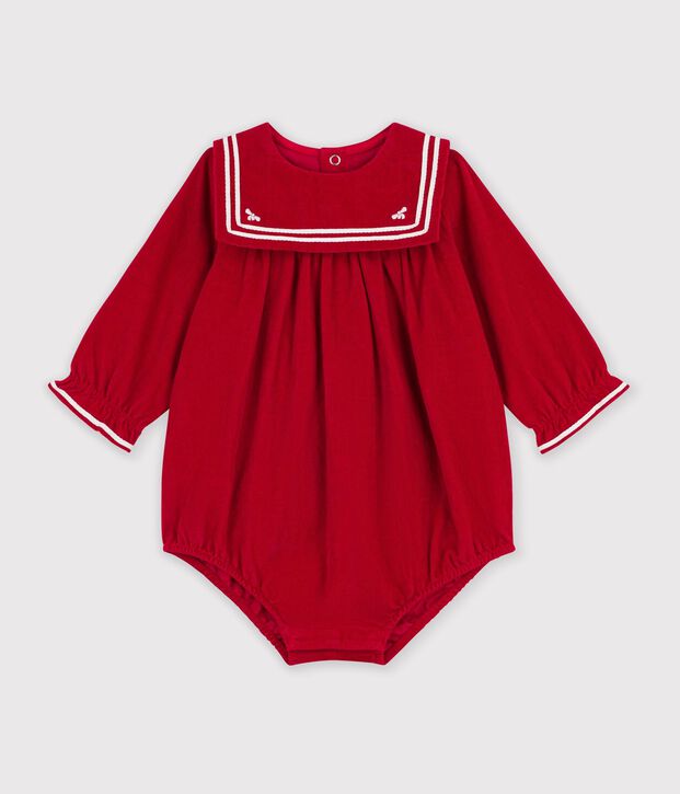 Baby-Kurzoverall aus einfarbigem Feincord mit Kragen rot