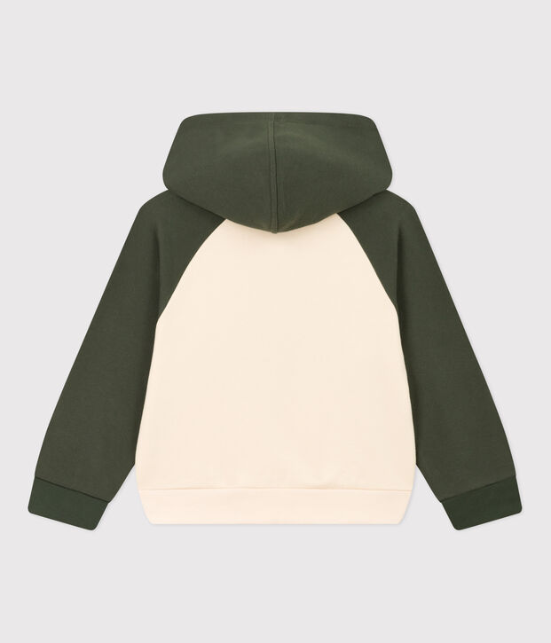 Kinder-Sweatshirt mit Kapuze f&uuml;r Jungen naturfarben/gr&uuml;n