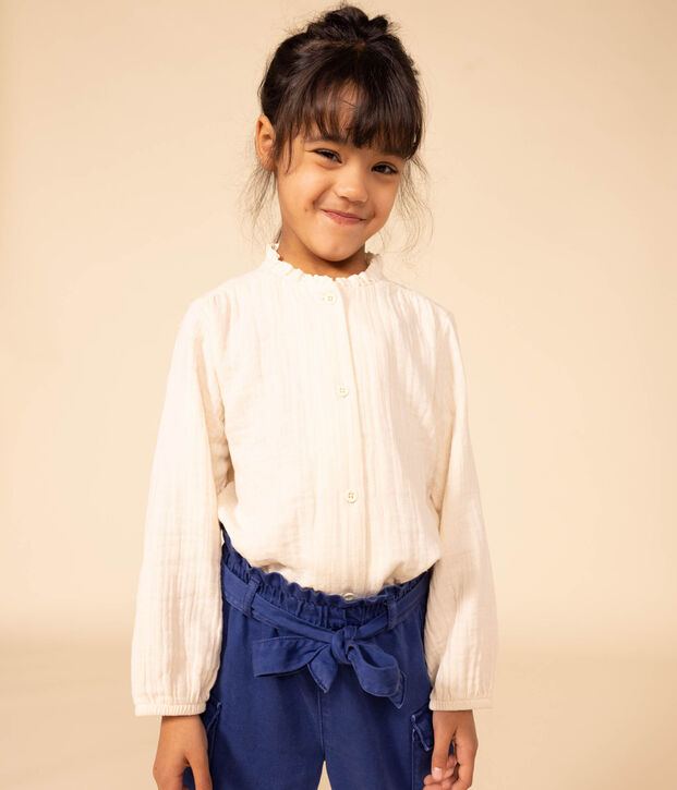 Kinder-Bluse aus Musselin-Stoff f&uuml;r M&auml;dchen naturfarben
