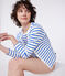Damen-Cardigan aus einfarbiger Baumwolle weiss MARSHMALLOW/blau PERSE