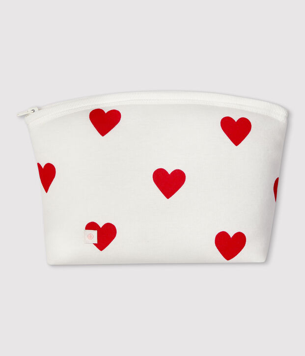 Baby-Kulturtasche aus Baumwolle mit roten Herzen weiss/rot