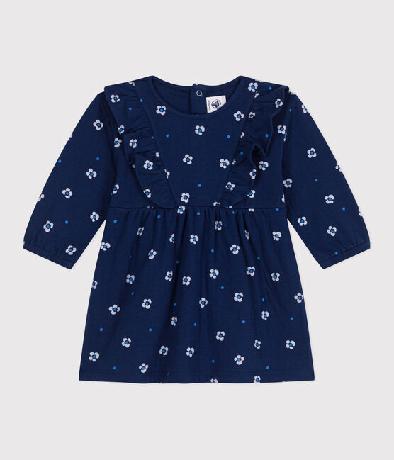 Langärmeliges Baby-Kleid aus Baumwolle mit Blumenmuster blau MEDIEVAL/weiss MULTICO