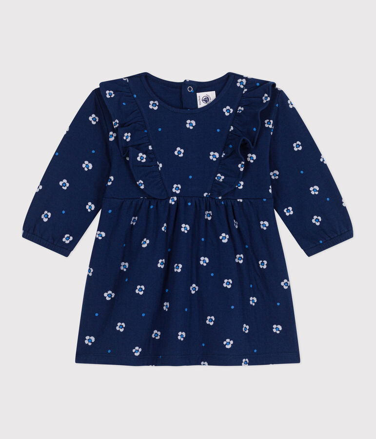Lang&auml;rmeliges Baby-Kleid aus Baumwolle mit Blumenmuster blau/vielfarbig