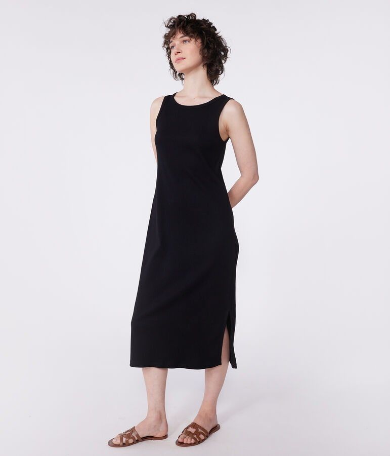 Damen Tanktop-Kleid in Midil&auml;nge aus Baumwolle schwarz
