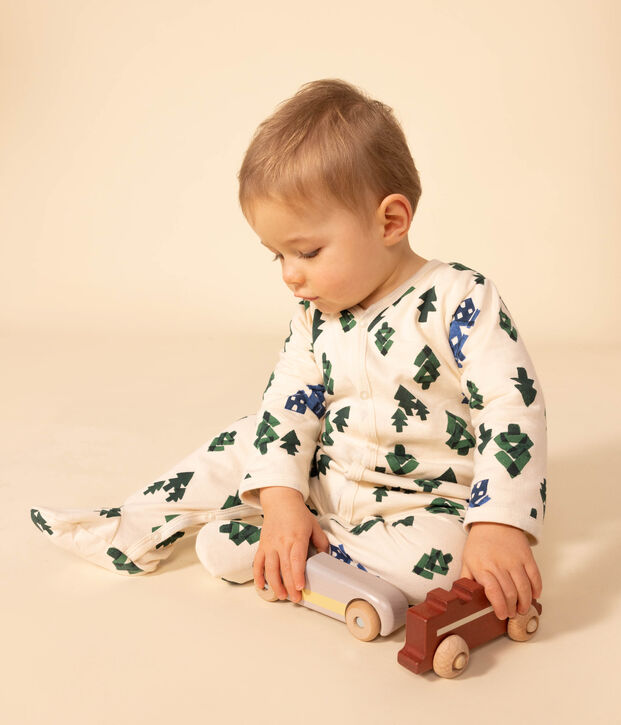 Strampler aus Molton mit Tannenbaummotiv naturfarben/vielfarbig