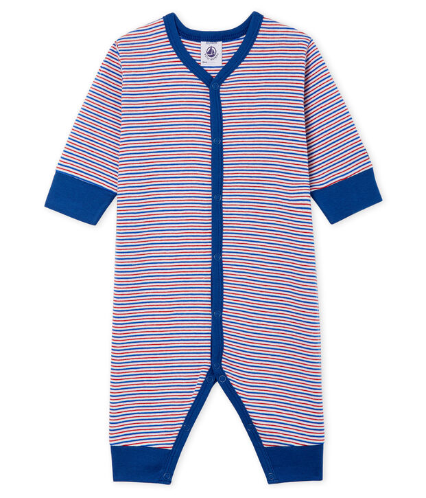 Baby-Strampler ohne F&uuml;&szlig;e aus Rippstrick f&uuml;r Jungen weiss/vielfarbig
