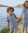 Kinder-Kurzpyjama aus Baumwolle mit Ringelstreifen für Jungen blau MEDIEVAL/weiss MARSHMALLOW