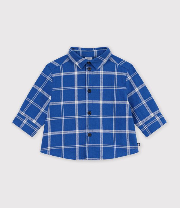 Baby-Hemd aus Flanell mit Karomuster blau/naturfarben