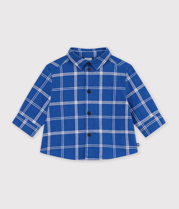 Baby-Hemd aus Flanell mit Karomuster blau/naturfarben