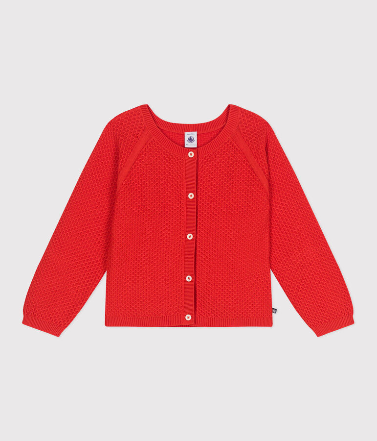 Kinder-Strickjacke aus Baumwolle mit Zierstrick rot