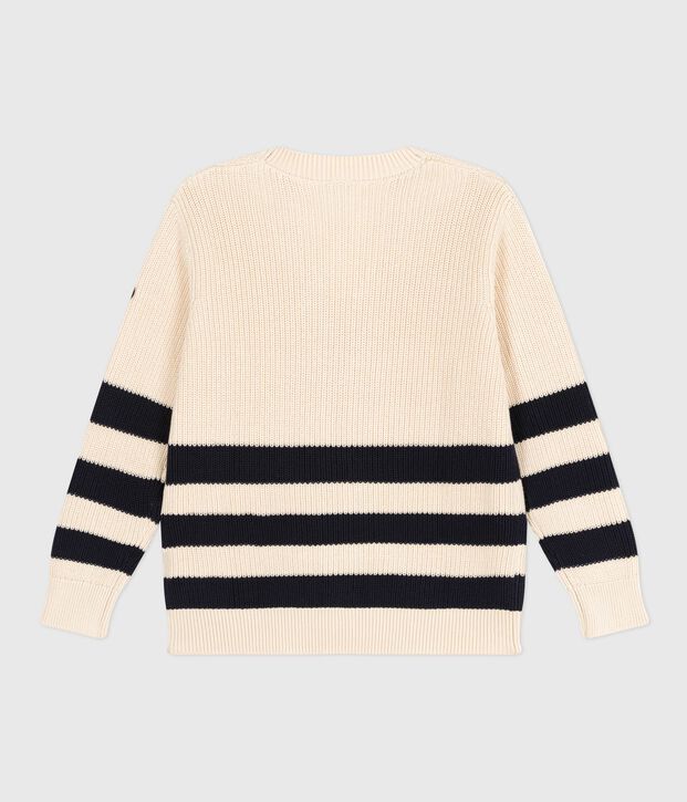 Damen-Cardigan aus Baumwolle mit Streifen naturfarben/blau