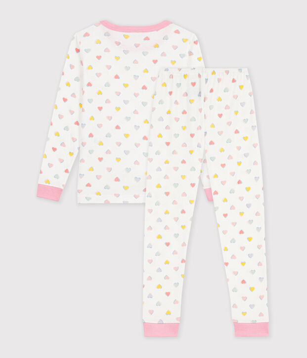 Eng anliegender Kinder-Pyjama aus gemusterter Baumwolle weiss/vielfarbig