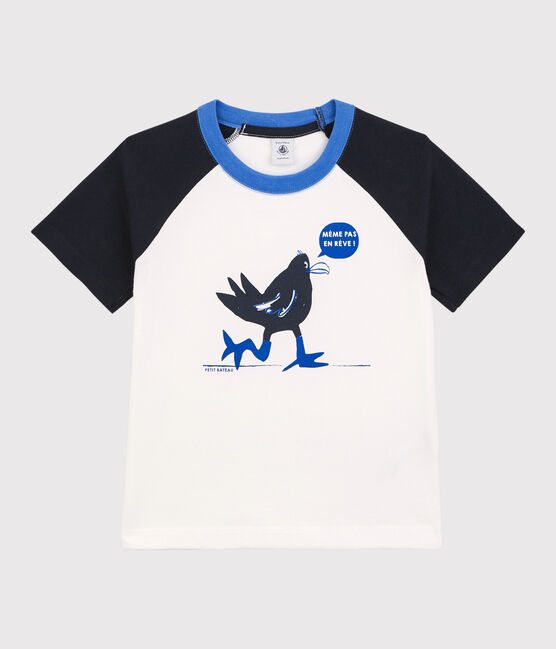Kurzärmeliges T-Shirt für Jungen weiss MARSHMALLOW/blau SMOKING