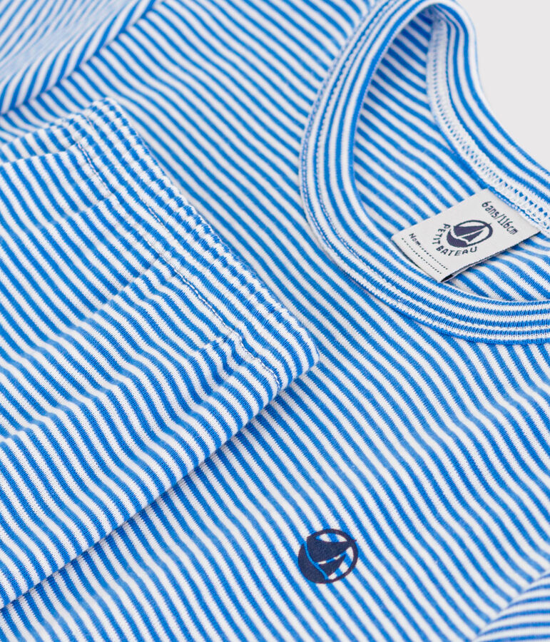 Kinderpyjama aus gestreifter Baumwolle blau/weiss