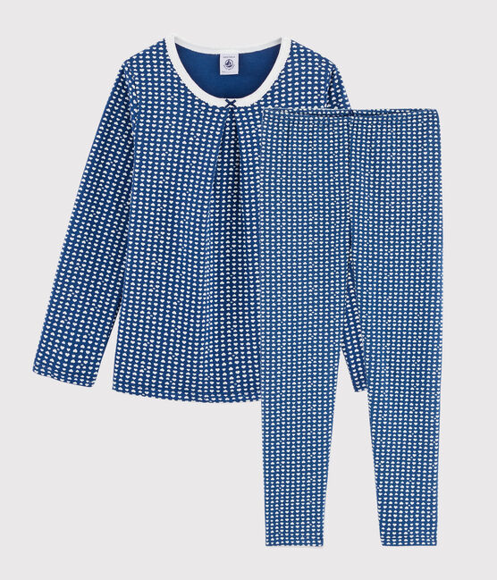 Kinderpyjama aus Doppeljersey mit Herzchen-Print für Mädchen blau MAJOR/weiss MARSHMALLOW