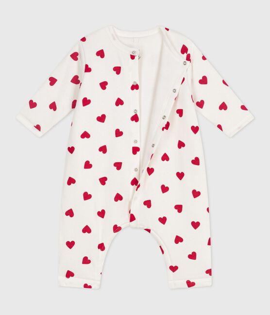 Wattierter Baby-Overall aus Baumwolle mit Herzmotiv weiss MARSHMALLOW/rot TERKUIT