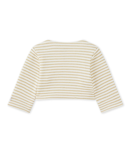 Gestreifter Baby-Mädchen-Cardigan weiss MARSHMALLOW/gelb DORE