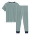 Kurzärmeliger Rippstrick-Pyjama für kleine Jungen grün PINEDE/weiss MARSHMALLOW