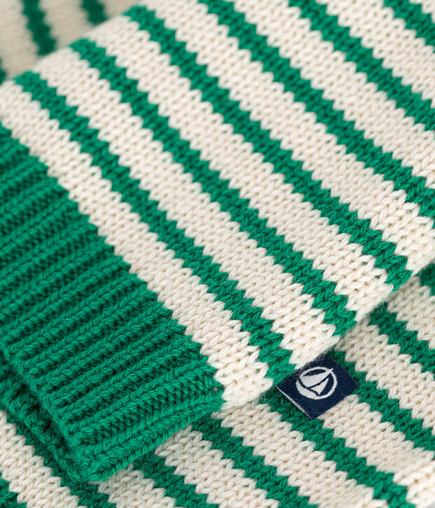 Baby-Pullover aus Woll- und Baumwollstrick gr&uuml;n/naturfarben