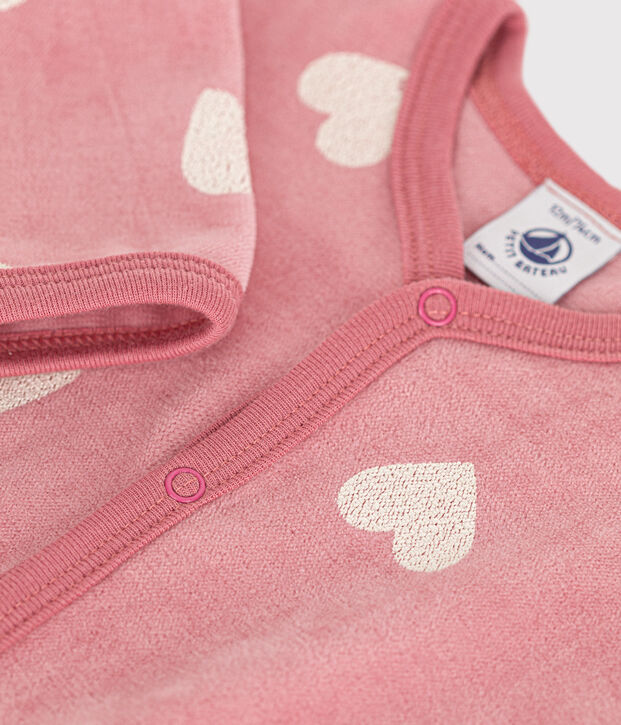 Strampler aus Nicki mit Herzmotiv rosa/weiss
