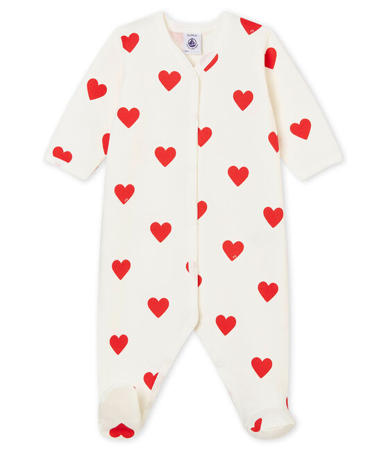 Baby-Strampler aus Molton für Mädchen weiss MARSHMALLOW/rot TERKUIT