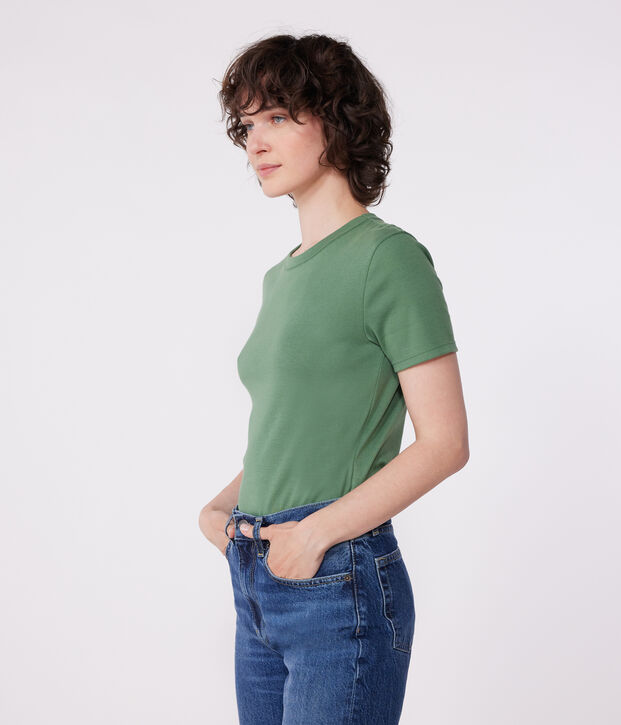 Kurz&auml;rmeliges Damen-T-Shirt aus Leinen gr&uuml;n