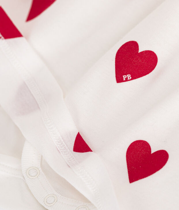Body-Kleid aus Bio-Baumwolle mit Herzmuster f&uuml;r Babys weiss/rot