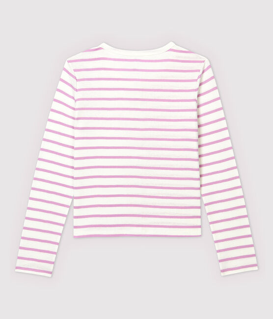 Cardigan aus gestreifter Baumwolle/Leinen Damen weiss MARSHMALLOW/rosa BOHEME