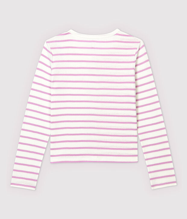Cardigan aus gestreifter Baumwolle/Leinen Damen weiss/rosa