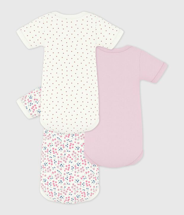 Set kurz&auml;rmelige Baby-Bodys aus Baumwolle mit Blumenmuster vielfarbig