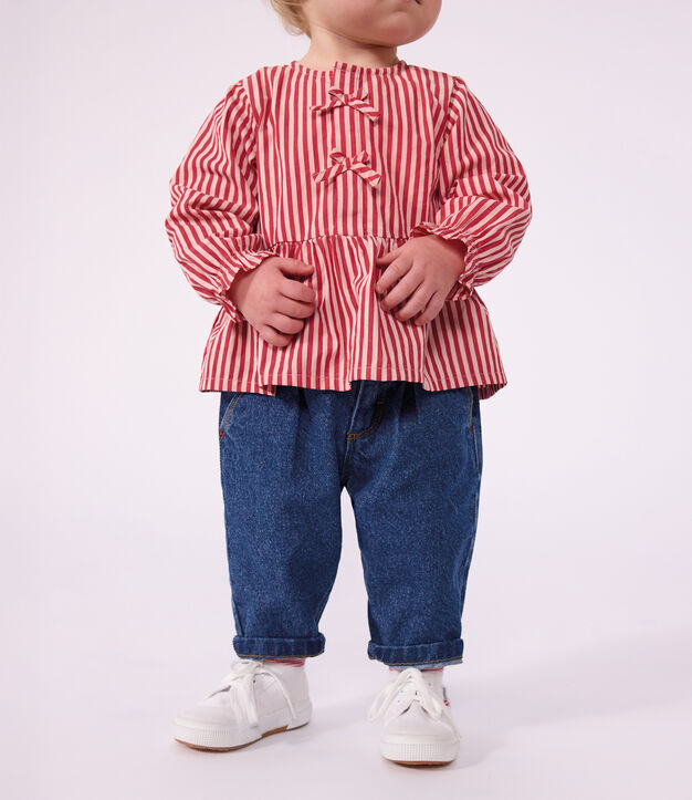 Baby-Hose aus einfarbigem Denim mit Herzstickerei blau