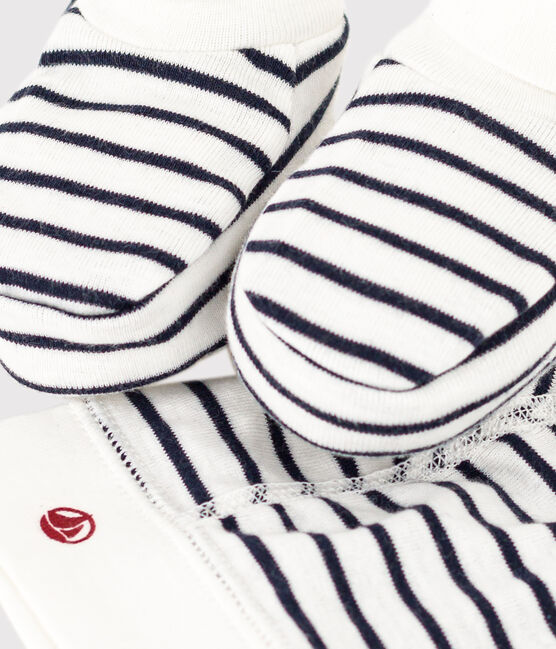Set mit Mützchen und Babyschuhen mit Matrosenstreifen variante 1