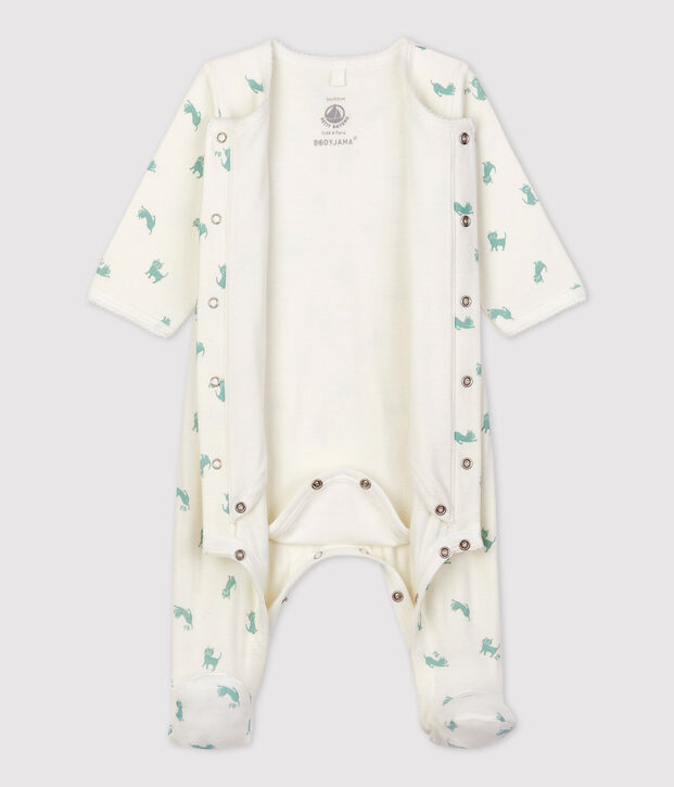 Baby-Bodyjama aus Bio-Baumwolle weiss/gr&uuml;n